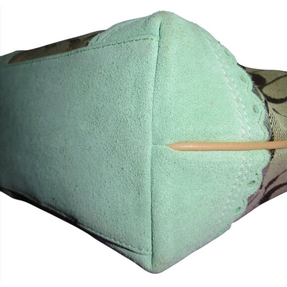Coach 2000's Y2K Signature Collection Khaki Canvas & Green Suede demi baguette - Picture 9 of 14